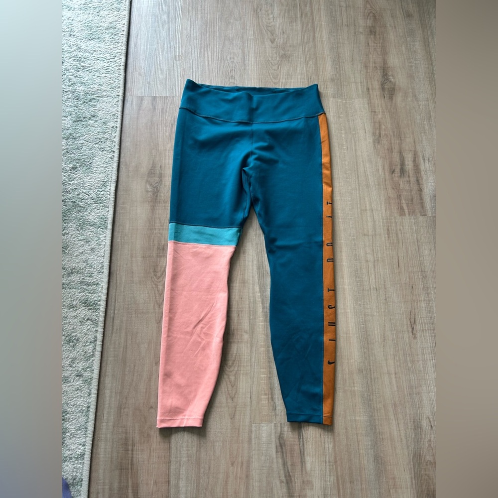 Nike Teal, Pink & Orange Colorblock Leggings
